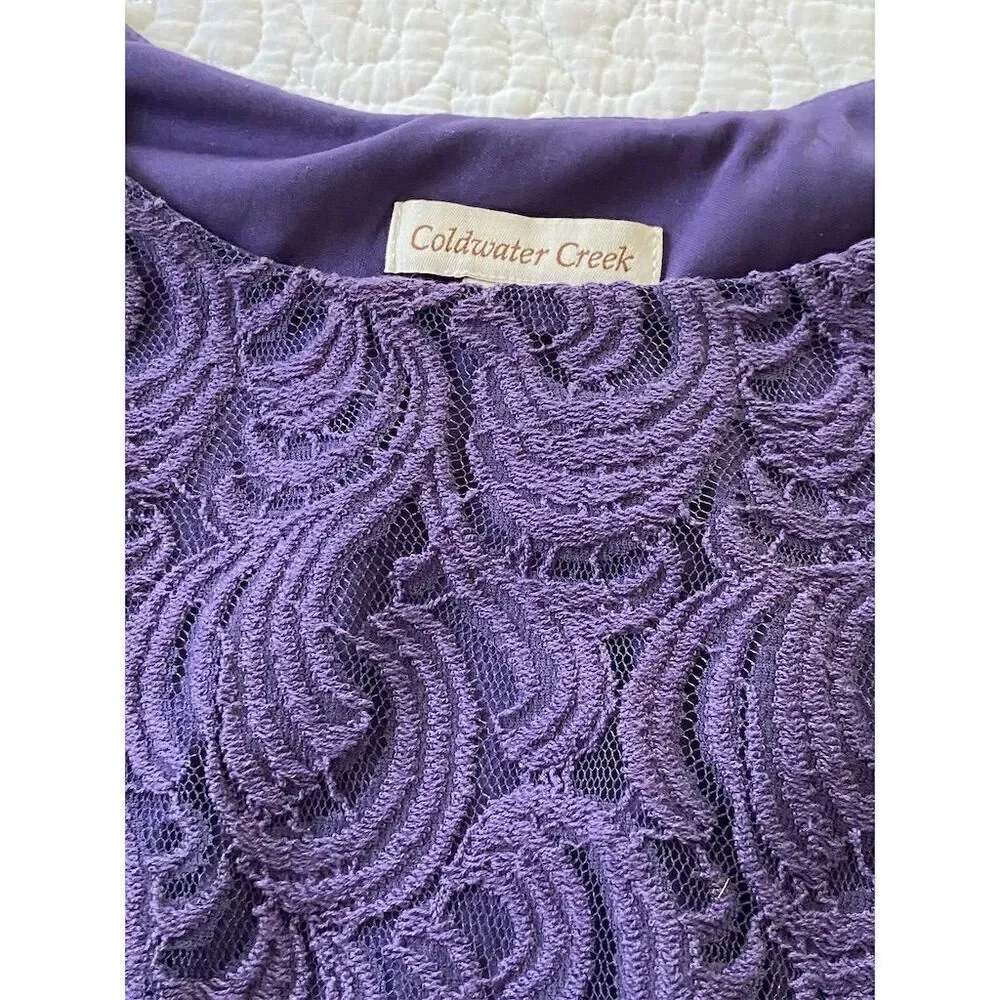 Coldwater Creek Purple Lace Knee Length Dress Size 4 Cap Sleeve​